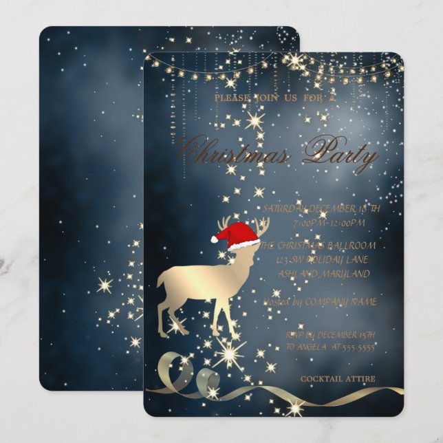 Convites Elegante Veado de Natal Chapéu de Papai Noel,Festa (Frente/Verso)