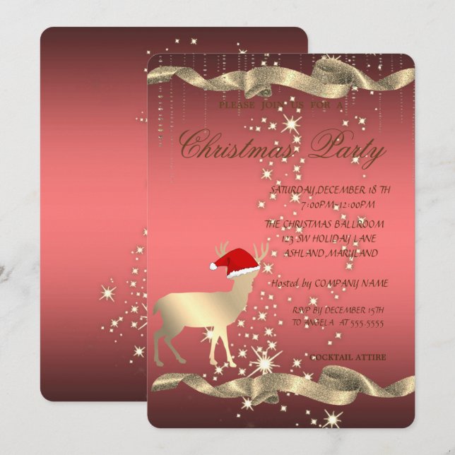 Convites Elegante Veado de Natal Chapéu de Papai Noel,Festa (Frente/Verso)
