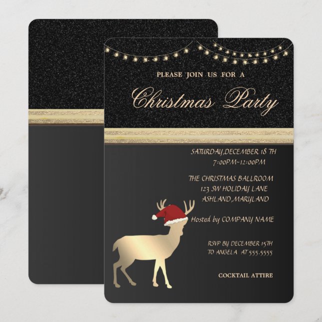 Convites Elegante Veado de Natal Chapéu de Papai Noel,Festa (Frente/Verso)