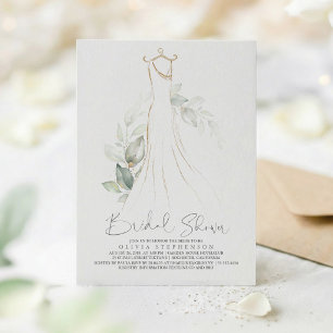 Convites Elegante Vegetação e Vestido de Noiva Chá de Bebê/