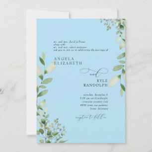Convites Elegante Vegetação em Cascata Casamento Azul Gelo