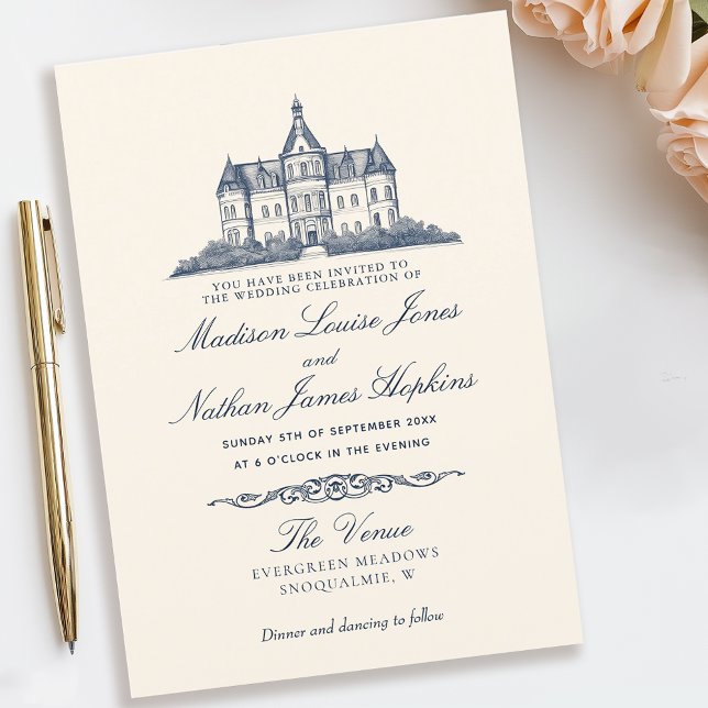 Convites Elegante Velho Chateau Manor Wedding (Criador carregado)