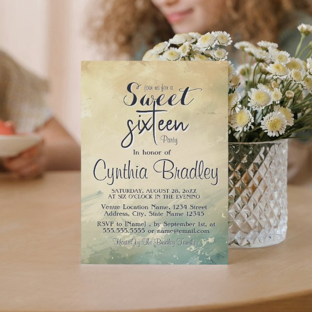 Convites Elegante Verde Beige Doce Dezesseis Festas de aniv (Criador carregado)