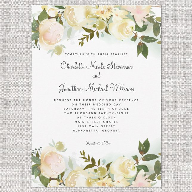 Convites Elegante Verde Botânica Deixa Casamento (Elegant Floral Botanical Greenery Leaves Wedding Invitation)