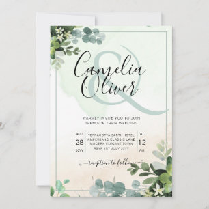 Convites Elegante Verde Botânico Ampersand Wedding Invit