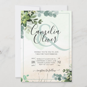 Convites Elegante Verde Botânico Ampersand Wedding Invit