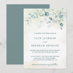 Convites Elegante Verde Botânico Casamento Eucalyptus