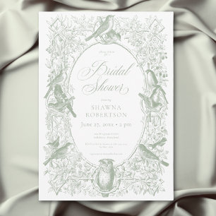 Convites Elegante Verde Chinoiserie Natureza & Aves Chuveir