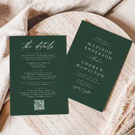 Convites Elegante Verde Código QR Casamento Tudo Em Um