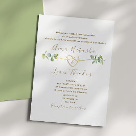 Convites Elegante Verde de Eucalipto Coração de Ouro Casame