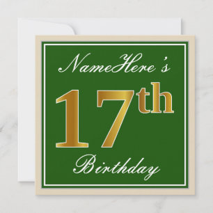 Convites Elegante, Verde, Dourado Falso Aniversário de 17 a