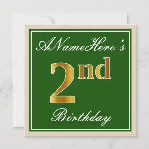 Convites Elegante, Verde, Dourado Falso Aniversário de 2 an