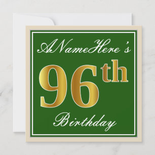 Convites Elegante, Verde, Dourado Falso Aniversário de 96 a