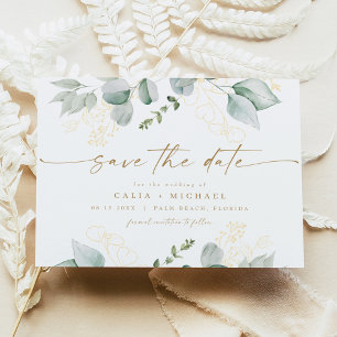 Convites Elegante Verde e Casamento Dourado Salvem a Data