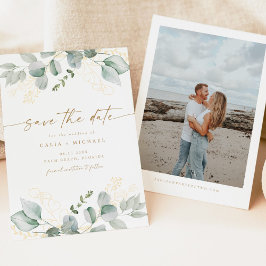 Convites Elegante Verde e Casamento Dourado Salvem a Data