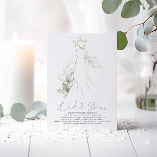 Convites Elegante Verde e Chá de panela de Vestido Casado