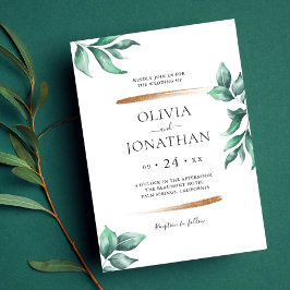 Convites Elegante Verde e Dourado Casamento Minimalista