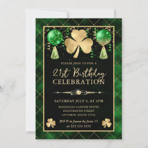 Convites Elegante Verde e Dourado Shamrock aniversário de 2