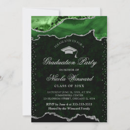 Convites Elegante Verde e Graduação de Ágata Mármore Prata