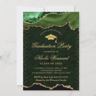 Convites Elegante Verde e Ouro Mármore Ágata Graduação