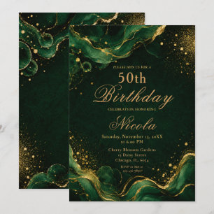 Convites Elegante Verde Esmeralda e Tinta Alcoólica Dourada