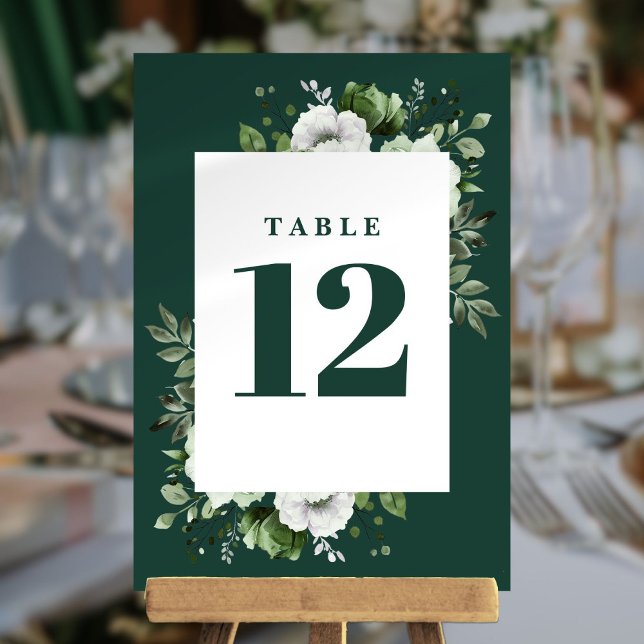 Convites Elegante Verde Esmeralda Floral Country Número de  (Emerald Green Elegant Country Floral Table Number)