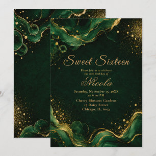 Convites Elegante Verde Esmeralda Tinta Álcool Sweet Sixtee