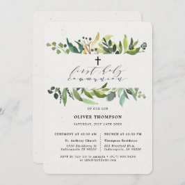Convites Elegante Verde Eucalyptus Primeira Comunhão