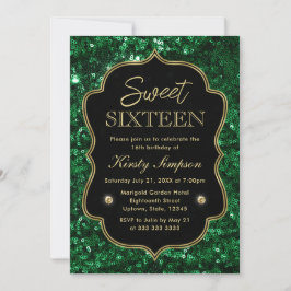 Convites Elegante Verde Falso Brilho & Dourado Inverno Doce