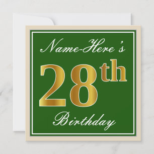 Convites Elegante, Verde, Faux Dourado 28º Aniversário + 