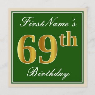 Convites Elegante, Verde, Faux Dourado 69º Aniversário + No