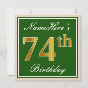 Convites Elegante, Verde, Faux Dourado 74º Aniversário + No