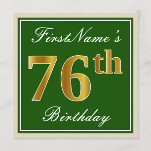 Convites Elegante, Verde, Faux Dourado 76º Aniversário + 