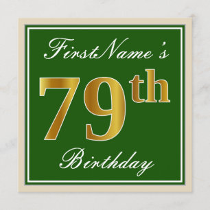 Convites Elegante, Verde, Faux Dourado 79º Aniversário + No