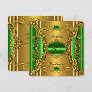 Convites Elegante Verde Limão Dourado Fabuloso 50º Aniversá