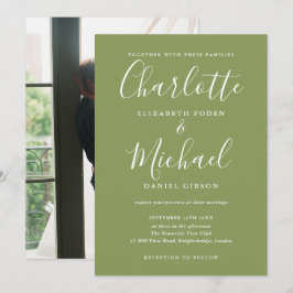 Convites Elegante Verde Musgo Moderno Casamento de Foto em 