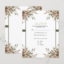 Elegante Verde Oliva & Floral Branco RSVP de Canto