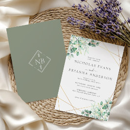 Convites Elegante Verde Russo Eucalyptus Deixa Casamento