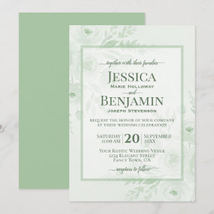 Convites Elegante Verde Sage Boho Chic Floral Casamento