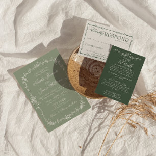 Convites Elegante Verde Salvia Floral Boho Botânico Casamen