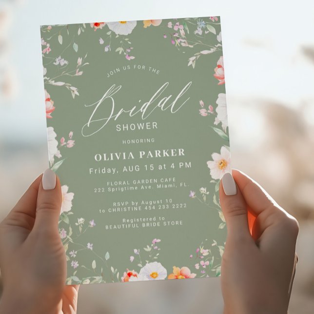 Convites Elegante verde salvia floral de flores silvestres  (Criador carregado)