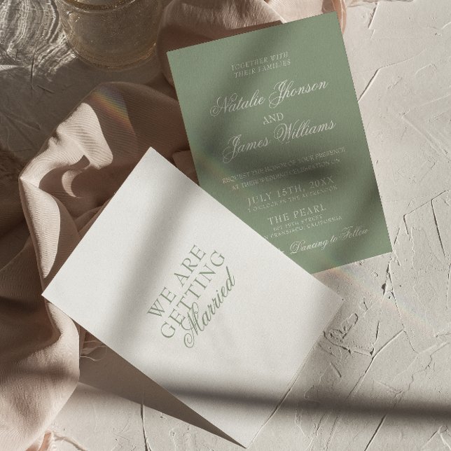 Convites Elegante Verde Salvia Luxo Boho Moderno Casamento (Criador carregado)