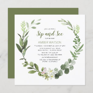 Convites Elegante Verde Wreath Sip And See Party