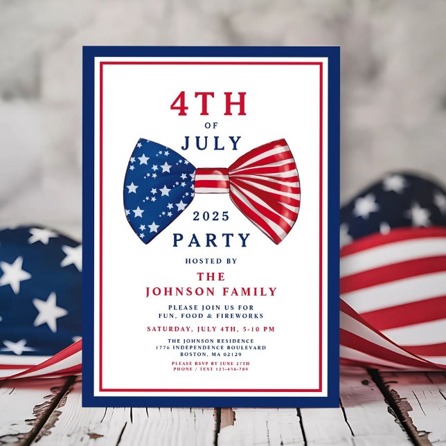Convites Elegante Vermelho Branco Azul Azul, Patriótico, 4  (Elegant Patriotic Red White Blue 4th Of July Invitation)