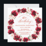 Convites Elegante Vermelho Cor-de-rosa aniversário de 40 an<br><div class="desc">Bonitas rosas vermelhas de aquarela e peônias cor-de-rosa criam uma coroa elegante para decorar este convite de aniversário de 40 anos. A caligrafia acrescenta um toque especial. Este convite de aniversário está disponível tanto no estoque de papelão tradicional quanto em uma versão descarregável. Faz parte da coleção de Rosas vermelhas...</div>