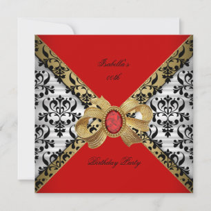 Convites Elegante Vermelho Dourado Preto Branco Damasco Dia