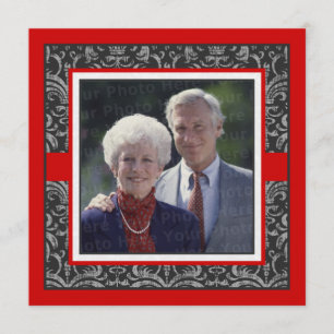 Convites Elegante Vermelho e Preto Damask Aniversário de Ca