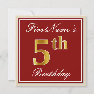 Convites Elegante, Vermelho, Faux Dourada 5 Birthday + nome