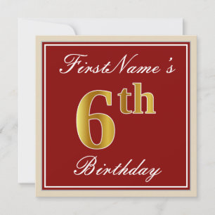 Convites Elegante, Vermelho, Faux Dourada 6 Birthday + nome