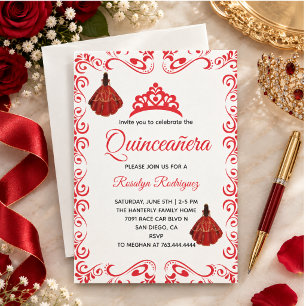 Convites Elegante Vermelho Royal Quinceañera aniversário ad
